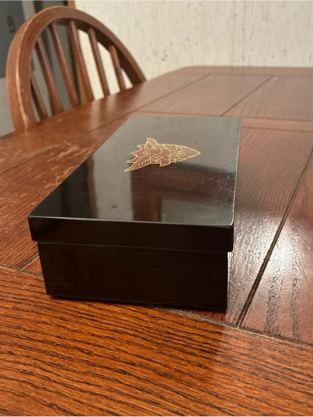 Couroc Of Monterey Jewelry Trinket Box Black Wood Inlaid Eagle Vintage